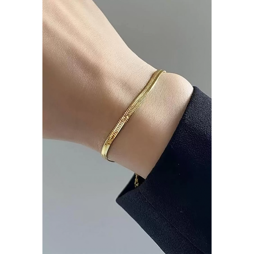  Altın Renk İtalyan Zinciri Çelik Bileklik (Unisex) 