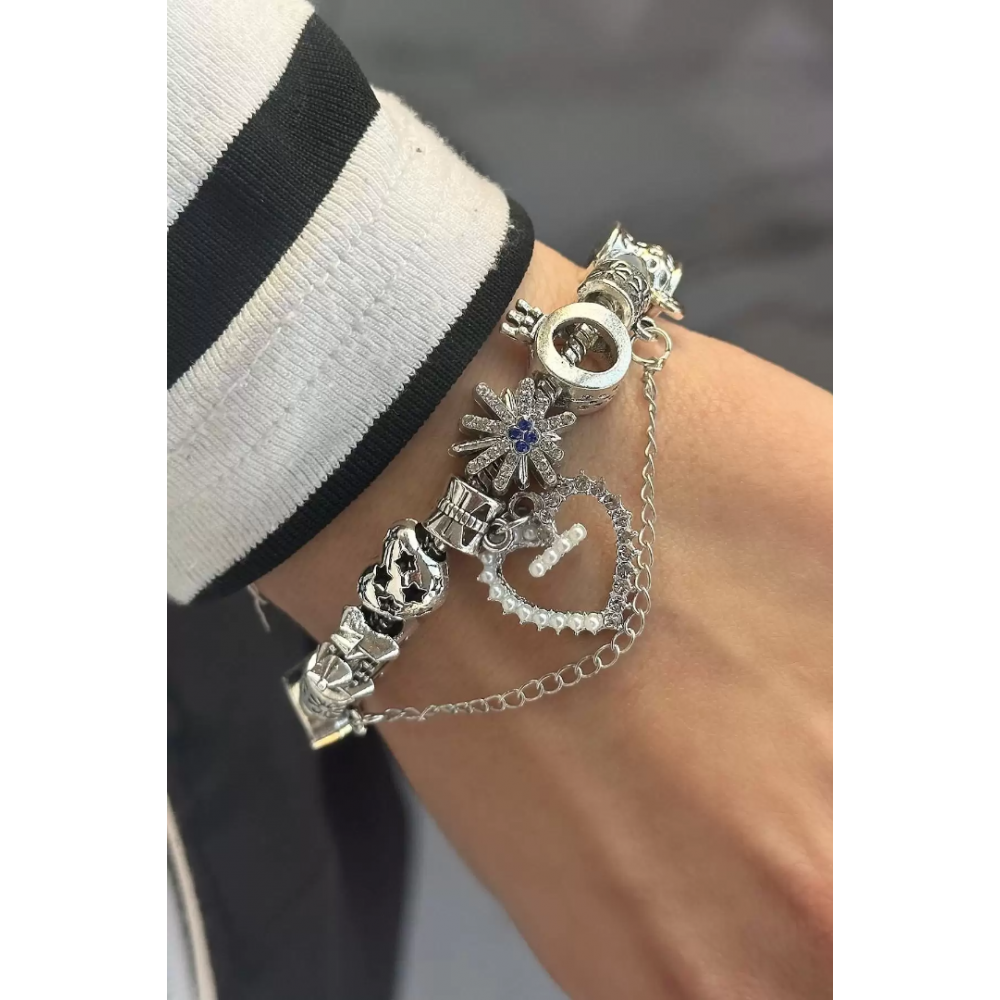 Gümüş Renk Karışık Figürlü Pandora Bileklik